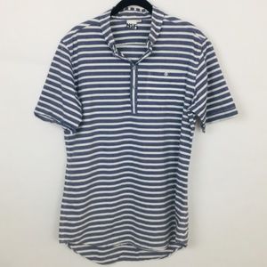NSF Blue/White Striped Chambray Style Collared Top